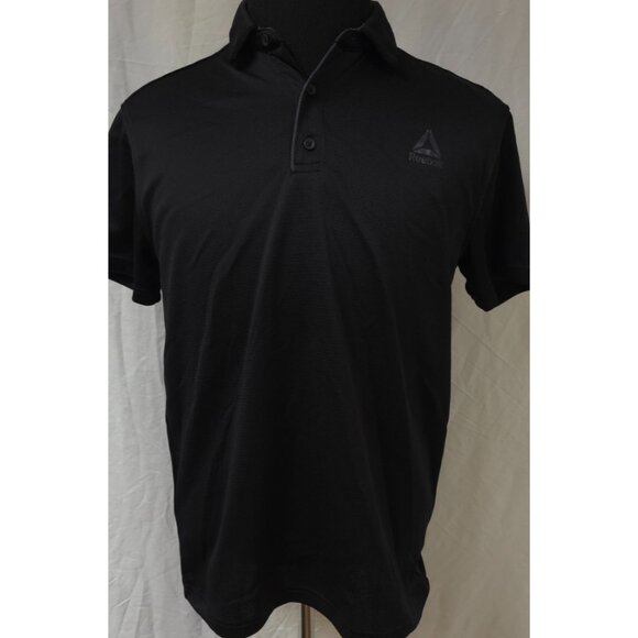 Reebok Mens Medium Dark Blue Perforated Short Sleeve Logo Golf Polo Shirt - Picture 1 of 12